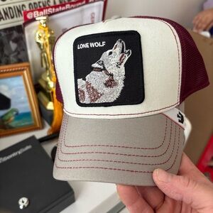 Buckle Lone Wolf Trucker Hat - Cream, Maroon, Gray